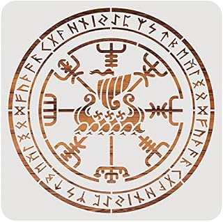 BENECREAT Viking Symbols Stencils, 30x30cm Rune Symbols Celtic Compass PET Painting Templates Drawing Stencils for Scrapbooking, Fabric, Floor Furniture, Wall Art