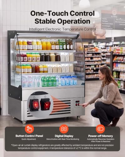 Image of VEVOR Open Air Merchandiser, 7.5 cu. ft. 3-Tier Shelving Commercial Refrigerator, Grab and Go Fan Cooling Display Cooler, with LED Lighting, Night Curtain, Upright for Restaurants, Stores, Office