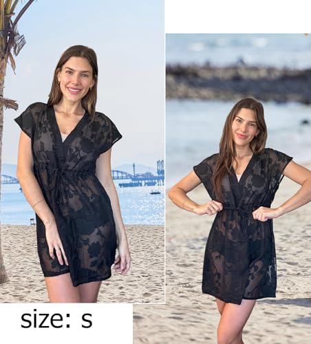 AI'MAGE Womens Bathing Suit Cover Up Lace Short Sleeve Swimsuit Coverups for Swimwear Sexy V Neck Beach Coverup2