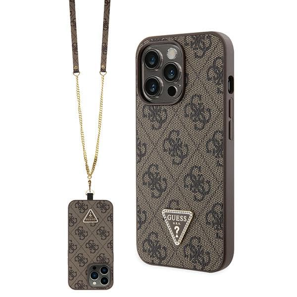 Guess GUHCP13LP4TDSCPW Coque pour iPhone 13 Pro / 13 6,1" Marron Rigide Crossbody 4G Metal Logo