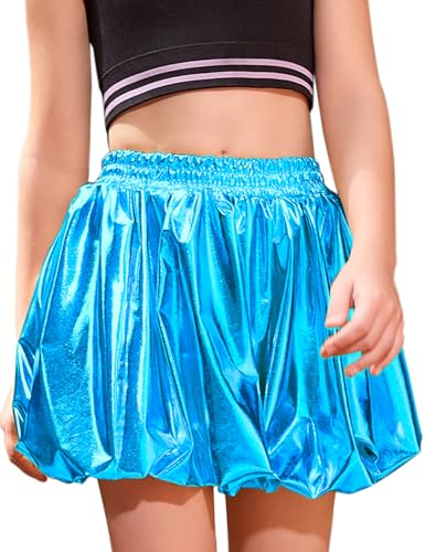 Image of Perfashion Girls Bubble Skirt Metallic Puff Balloon Cute Mini Skorts Dance Outfits with Shorts 4-13Y