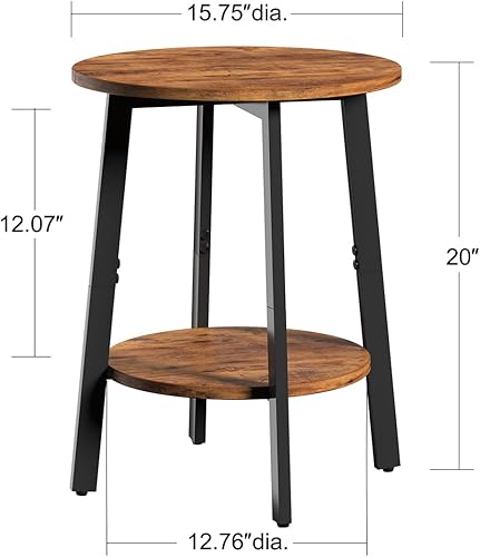 Miniatura 3 de Juego de 2 mesas auxiliares, mesa auxiliar redonda pequeña con estante de almacenamiento para espacios pequeños, mesita de noche de 2 niveles, mesa