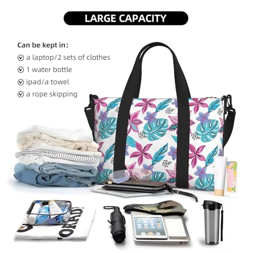 Carry On Duffle Bags Overnight Weekender Bags for Women, Hawaiian Style Flower Leaves Personal Item Travel Bag, Travel Essentials Sport Gym Bag for Men Women4