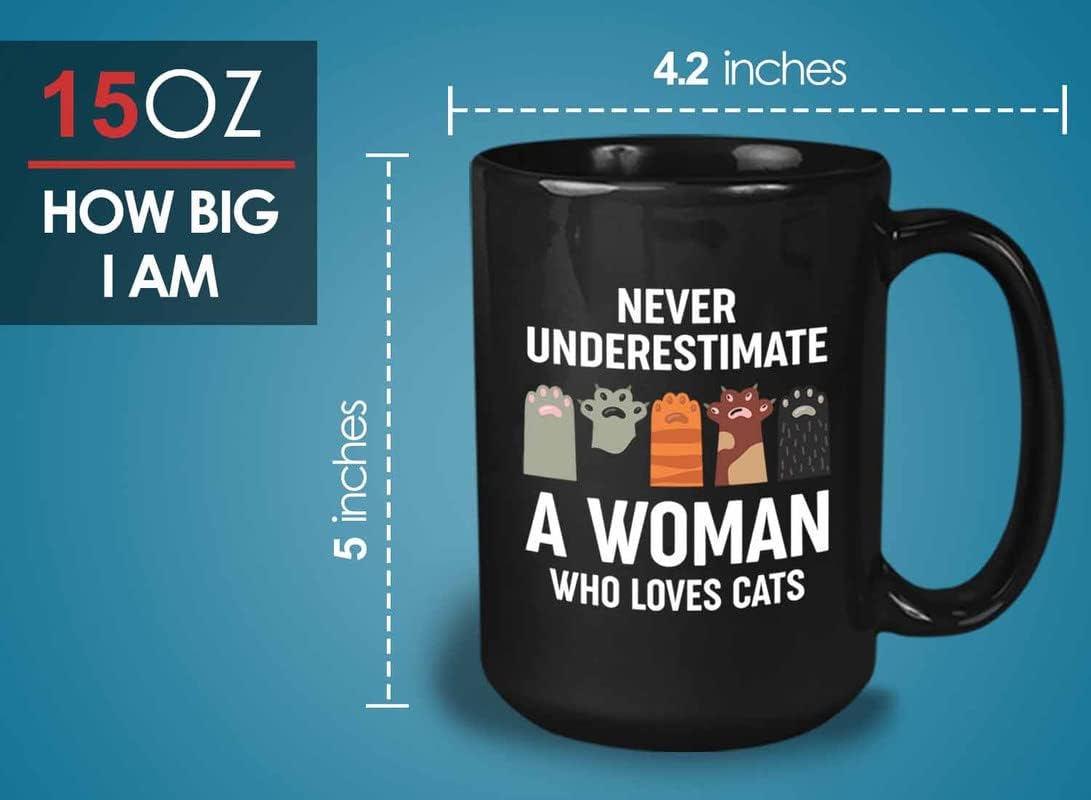 Bubble Hugs Never Underestimate Coffee Mug 15oz Black - Woman Who Loves Cats B - Man Religious Women Coworker Student Cycling Christian Granfather Music Lover Atheletes Medical Healthcare