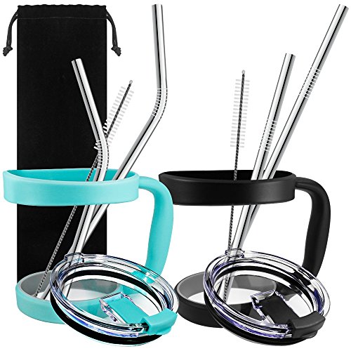 10 Pieces 30oz Tumbler Holders Handles + Tumbler Lids + Stainless Steel Straws