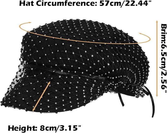 HAPPYPOP Cappello Newsboy Donna con Strass e Rete Stile Vintage
