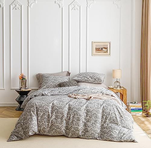 Susybao SZJRQC2023062033 European Paisley Duvet Cover King 100% Cotton Grey Boho Floral Duvet Cover 3 Pcs Set 1 Vintage Bohemian Flower Duvet Cover thumb #1