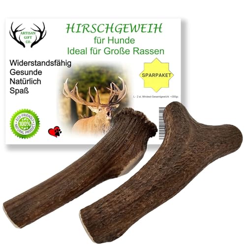 ARTISAN GIFT CO Hundesnack Rothirsch Geweih Kausnack - Natürlicher - Gesamtnettogewicht 300gr+ (L - 2 stück)