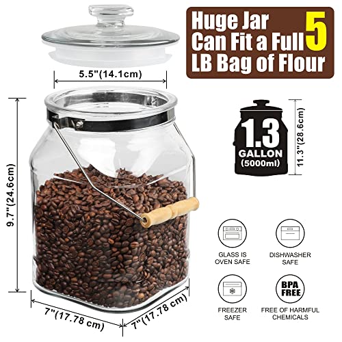 Daitouge 1.3 Gallon Wide Mouth Glass Jars With Lids, Heavy Duty Glass Canisters With Lids, Canning Jars With Removable & Rotatable Wooden Handle, 1 Pack #TOP1