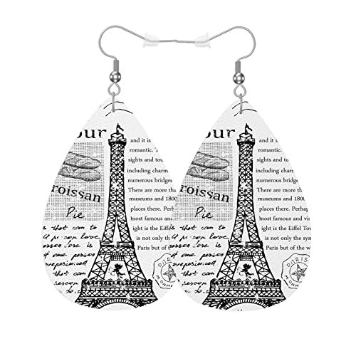 Vosach Earrings For Women Paris, Retro Eiffel Tower Sketch Line Art Fashion Leather Teardrop Earrings Lightweight Earrings For Women Girls Bridal #TOP2