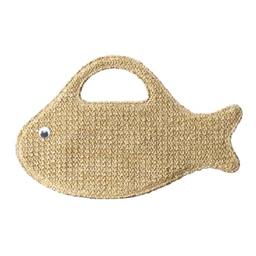OWGSEE Straw Clutch Purses for Women Summer Cute and Unique fish Straw Purses and Handbags Woven Raffia Beach Bag(Khaki)