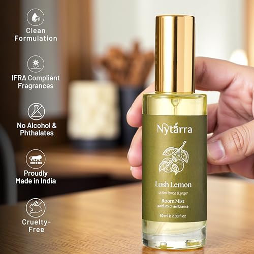 Image of Nytarra Room Mist Spray Lush Lemon | No Alcohol, No Paraben, Non Toxic, Vegan | Air Freshener, Fragrance for Home, Living Room, Washroom, Bedroom, Office | Lemon, Vetiver and Ginger