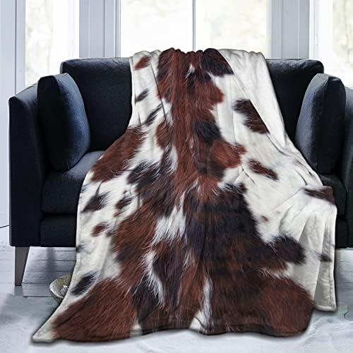Brown Cow Print Blanket, Lightweight Super Soft Cozy Cow Throw Blanket Cowhide Cow Decor Flannel Blankets Couch Bed Sofa Car Adult Kid Outdoor Camping 50"x40"