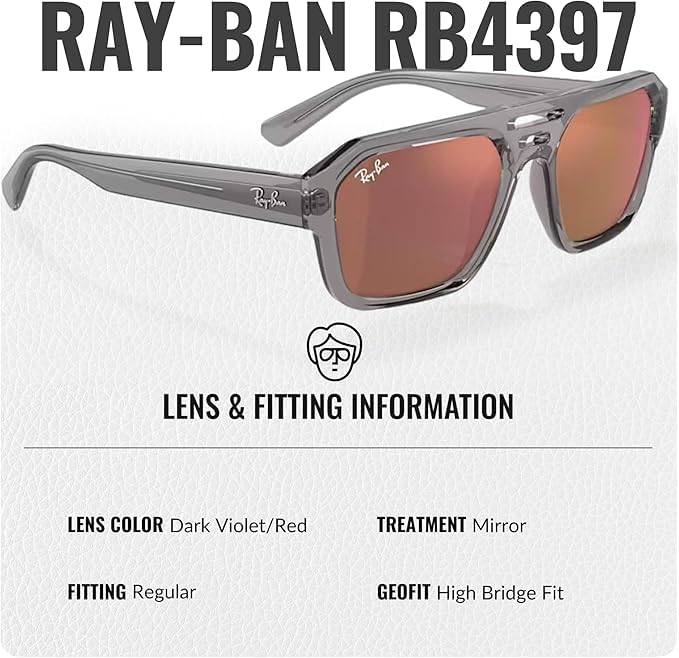 Image of Ray-Ban RB4397 CORRIGAN BIO-BASED Square-Round Shaped Sunglasses for Men & Women with Official RAYBAN Eyewear Kit