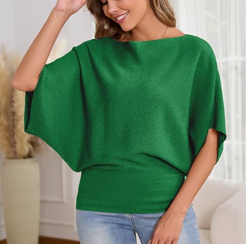 Image of MAKARTHY Womens Batwing Sleeves Knitted Dolman Pullovers Boat Neck Tops Sweatershirts