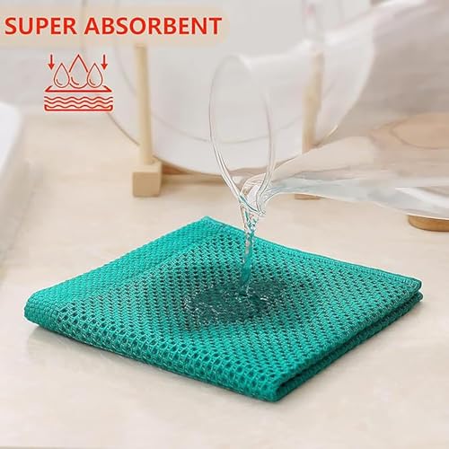 Image of Kitchen Cotton Lint Free Waffle Weave Hand Towels, Quick Drying Dish Cloths, Highly Absorbent Dish Rags Tea Towels Set with Hanging Loop, 13.4 inchx 13.4 inch (Teal Blue, Pack of 6)