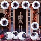 Soulchen 10 Pcs Halloween Inflatable Eyeball Decorations with Hanging Hook 12 Inch Scary Hanging Halloween Eye Ball Prop for Horror Scene Spooky Party Yard Haunted Outdoor Garden Lawn House Decoration