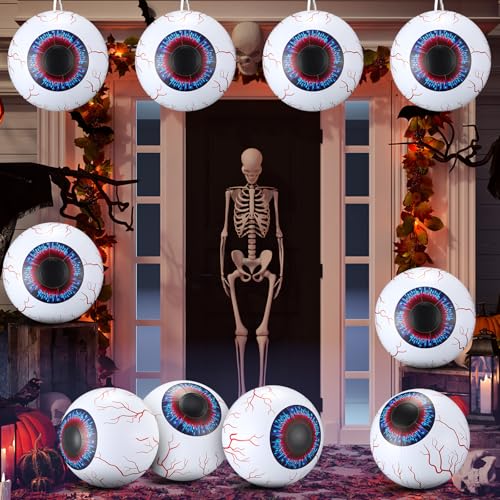 Soulchen 10 Pcs Halloween Inflatable Eyeball Decorations with Hanging Hook