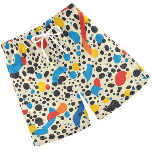 Pigsaly Boys' Swim Board Shorts Colorful Memphis Geometric 80s 90s Dots Boy's Swim Trunks Kids Swimwear M
