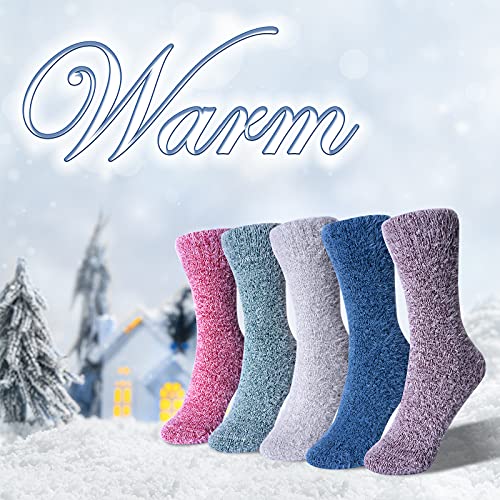 Image of ICEIVY Socks Women, Soft Knit Wool Winter Thick Warm Cabin Fuzzy Crew Women Socks 5 Pack