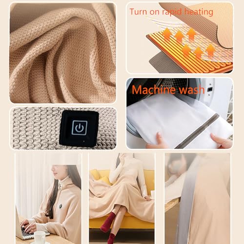 New Apricot Portable Heated Shawl Wraps for Women - 3 Heating Levels, USB, 70.86 x 59.50 Inch Green3