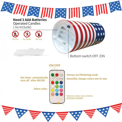 Image of 4th of July Patriotic Candles with Timer Remote Control | for American Independence Day Decorations,250th Anniversary USA Red White and Blue Candle