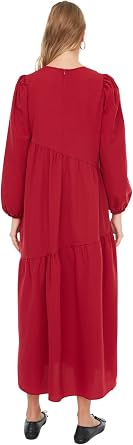 Trendyol Women's Crew Neck Standard Burgundy Dress
