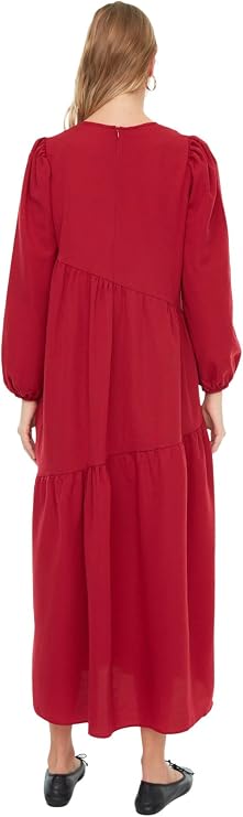 Trendyol Women's Crew Neck Standard Burgundy Dress
