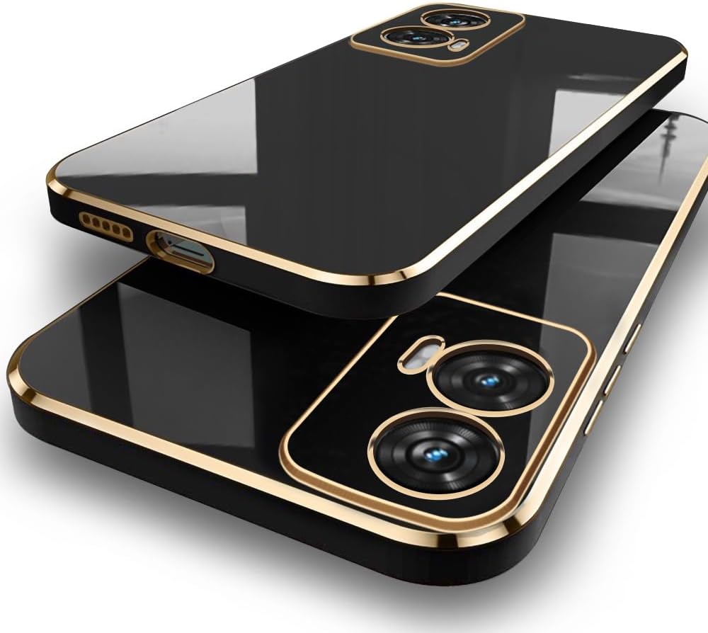 Luxurious Golden-Plated Back Cover Case for Motorola Moto Edge 50 Fusion 5G | Raised Lips for Camera & Screen Protection | Stylish Back Cover for Moto Edge 50 Fusion (TPU, Black)
