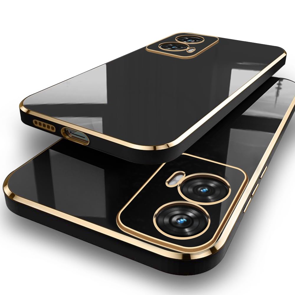 TheGiftKart Luxurious Golden-Plated Back Cover Case for Motorola Moto Edge 50 Fusion 5G | Raised Lips for Camera & Screen Protection | Stylish Back Cover for Moto Edge 50 Fusion (TPU, Black)