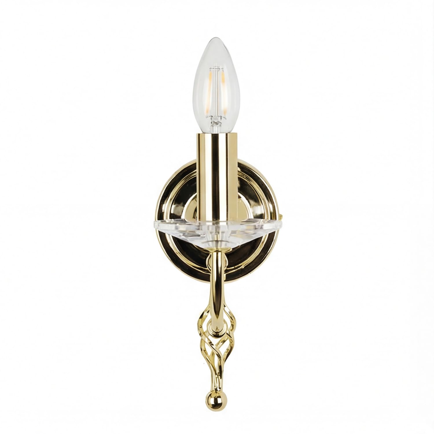 Licht-Erlebnisse Designer Wandleuchte Messing poliert Wohnzimmer Metall Kristall Glas Kerzenform E14 B:10 cm Schlafzimmer Flur Wandlampe Klassisch