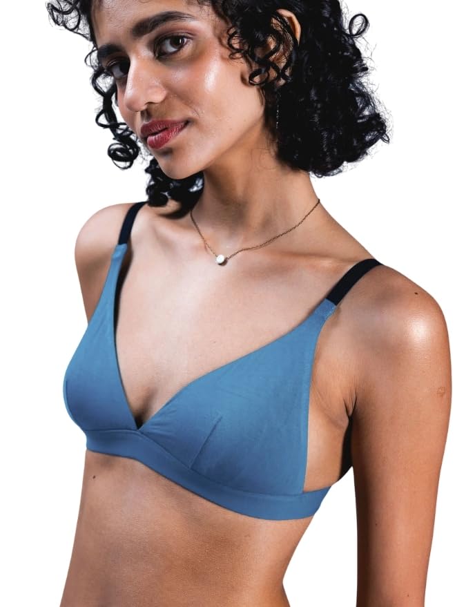 Image of &Circus PureSoft True Fit Triangle Non Padded Bra for Women | Deep Neck Plunge Bra for Women | Triangle Low Coverage Bra