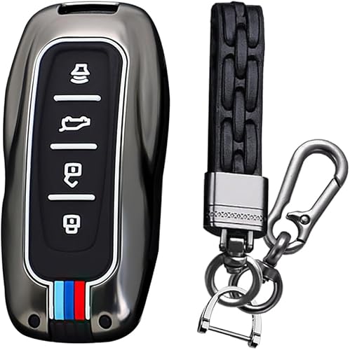 KUNIO Zinc Alloy and Silicone Car Key Fob Cover Case Fit for JMC Ford Equator 2022 Equator Plus 2021 Territory S Key Protective Cover Keychain Key