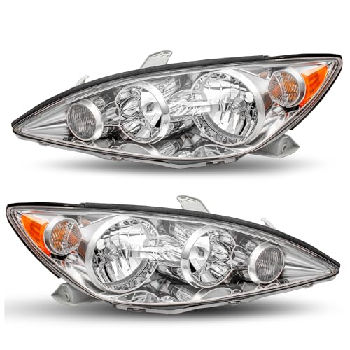 JSBOYAT Headlight Assembly Replacement for 2005 2006 Toyota Camry LE XLE SE Driver and Passenger Side (Chrome Housing & Amber Reflector)