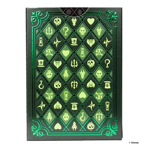 Image of Bicycle Disney Villains Playing Cards - Features 12 Disney Villains Including Scar, Maleficent, Ursula, and More - Green or Purple Playing Cards (Colors May Vary)