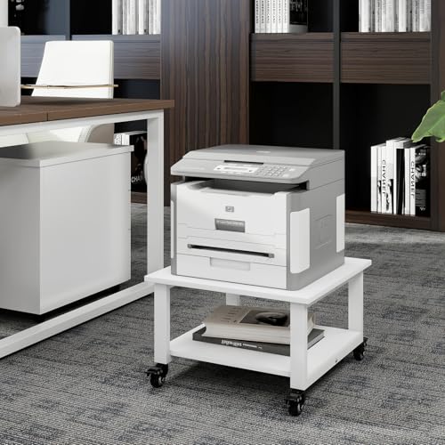 Natwind 2 Tiers Office Movable Laser Printer Copier Stand Cart Under Desk Heavy Duty Rolling Table with Storage Floor-Standing Holder on Wheels Fax Paper Files Organizer Shelf for Home (White) by Natwind - Image 8