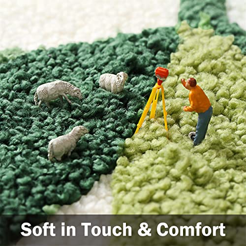 Thrilrug Monstera Leaf Area Rugs Non Slip Bath Mat Tufted Rug,Ultra Soft Washable Children Play Plant Leaves Shaped Kids Pets Floor Mat Carpet For Bedroom,Living Room Green 3.6'×4.7' #TOP4