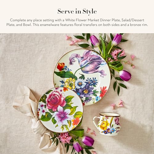 MACKENZIE-CHILDS-3-Piece-Enamel-Place-Setting-with-10-Inch-Round-Dinner-Plate-8-Inch-SaladDessert-Plate-and-75-Inch-Breakfast-Bowl-White-Flower-Market