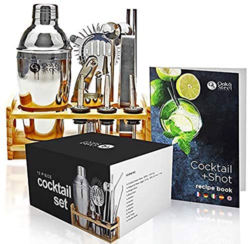 Eiken & Staal - Premium Cocktail Shaker Gift Set met Houten Stand & Receptenboek