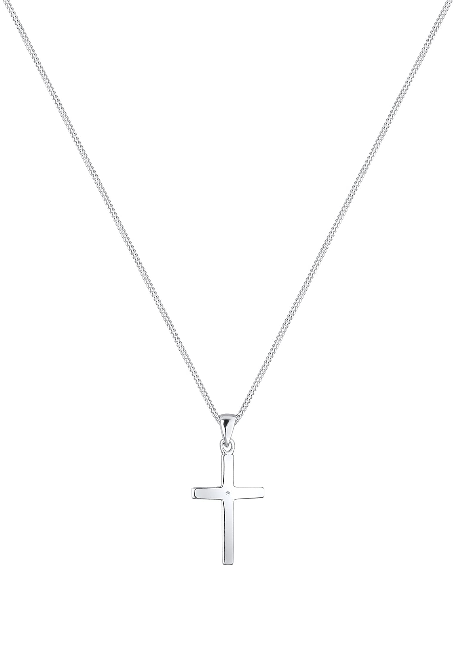 Elli DIAMONDS Halskette Damen mit Anhänger Kreuz und Diamant (0.005 ct.) in 925 Sterling Silber