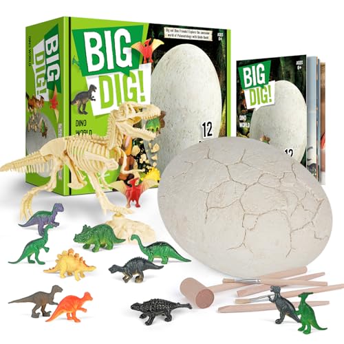 Dr. Daz Kit Fouille Œufs Dinosaures pour Enfants, Grande Œuf de Dinosaure à Creuser avec 12 Figurines de Dinosaure, Kit Archéologique avec Outils, Cadeau...