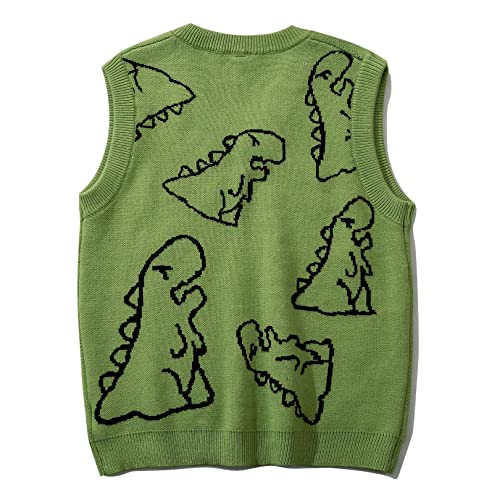 Flygo Mens Dinosaur Sweater Vest Unisex Sleeveless Knit Sweaters Casual Pullover Jumper2