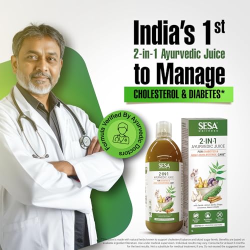 Image of Sesa 2-in-1 Ayurvedic Juice - 1L | Supports Healthy Cholesterol & Blood Sugar Levels | With Karela, Jamun, Garlic & Cinnamon | No Added Sugar