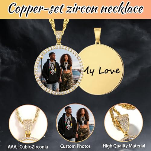 Personalized Big Circle Chain Custom Pendant for Men Women Oversized Picture Necklace with Cubic Zirconia Hip-hop Jewelry for Friends Lovers Family3