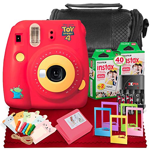 FUJIFILM INSTAX Mini 9 Instant Film Camera (Toy Story 4) + Fujifilm Instax Mini Twin Pack Instant Film (x2) (40 Exposures), Case, Frames, Clips, Album & Rechargeable Batteries w/Travel Quick Charger