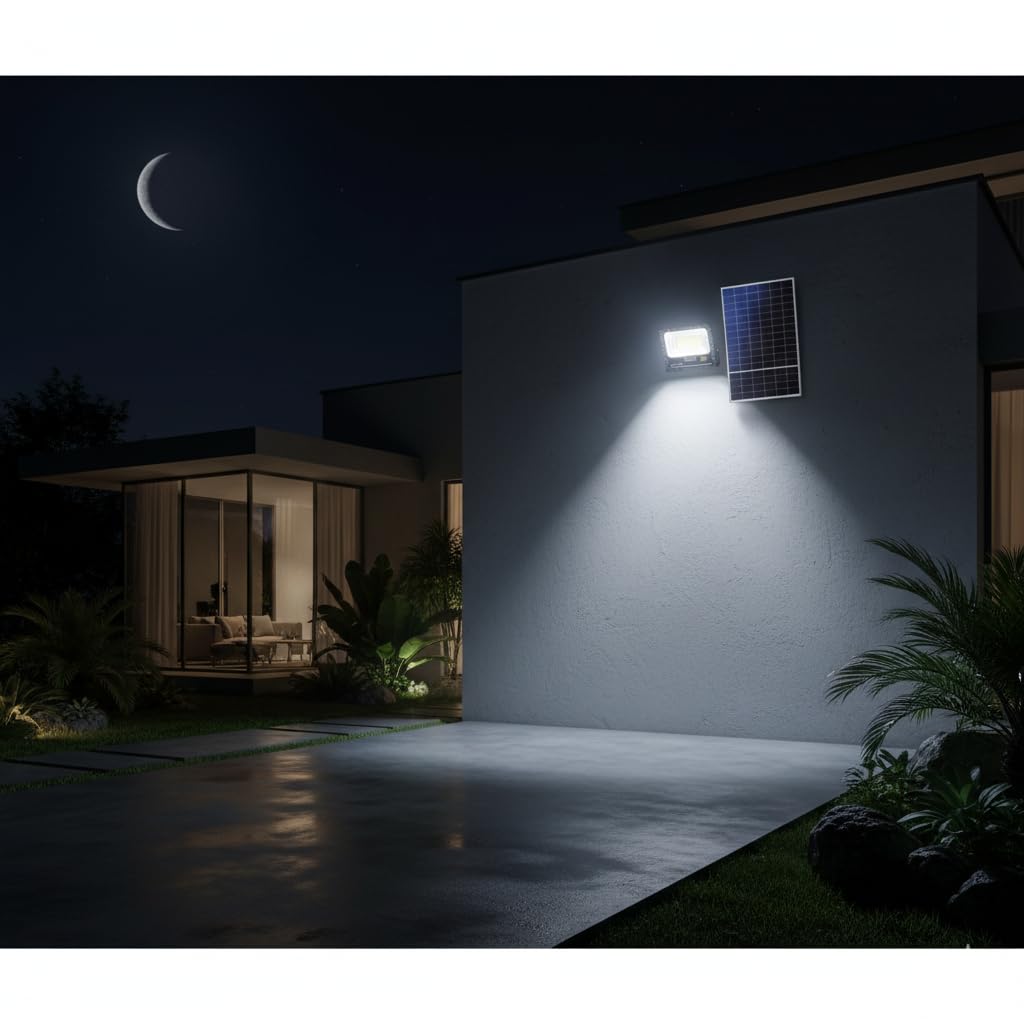 Faro LED Esterno con Pannello Solare 500W Faretto Solare Crepuscolare E Sensore Di Movimento IP66