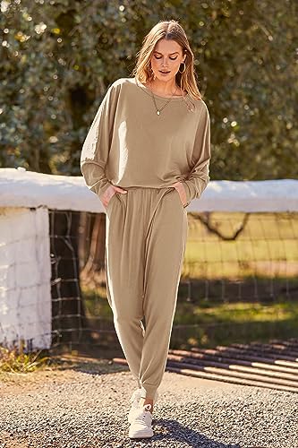 PRETTYGARDEN Women's Fall 2 Piece Lounge Set Long Sleeve Tops Ribbed Pants Spring Matching Sweatsuit Travel Outfits Clothes