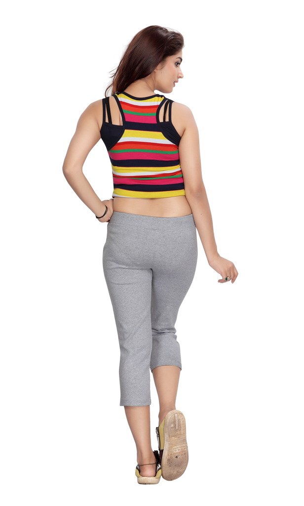 FILMAX® Originals Women Cotton Lycra Rib Solid Multipurpose Casual Capri (FX1-5301_Melange Grey_5XL) 2