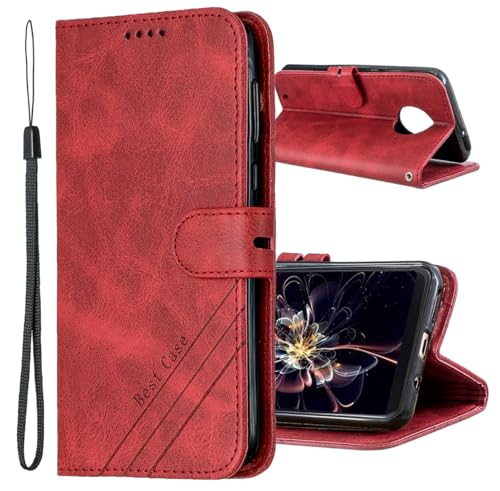 Hülle für Xiaomi Mi A2, Vintage Dünne Handyhülle mit Standfunktion Kartenfächern Premium PU-Leder Tasche Flip Schutzhülle Kompatibel mit Xiaomi Mi A2 / Xiaomi Mi 6X. HX Retro Red
