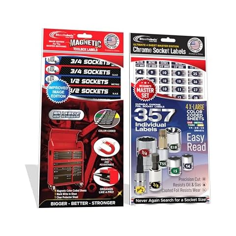 Ultimate Magnetic Toolbox Label Set Socket Combo - 447 Labels for Organizing Box Drawers for Metric - SAE Sockets, Wrenches, Power Tools & More. fits All Brands of 'Steel' Boxes, Craftsman & Snap-on Cover